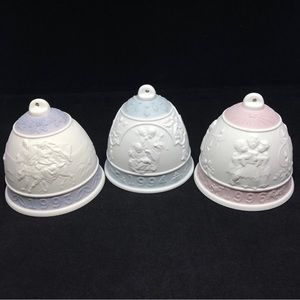 Set of 3 Lladro 1993 1994 1996 Bisque Porcelain Christmas Bell Ornament